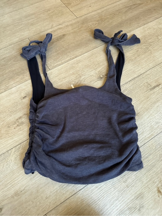 Free People Tops - Free People Slate Tie-Shoulder Ruched Ribbed Cami